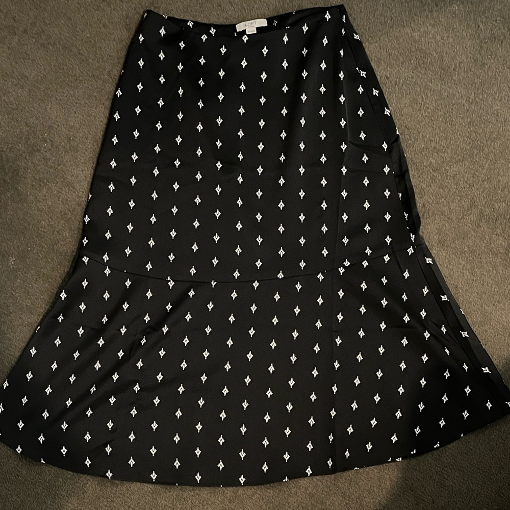 LOFT Black Midi Skirt with White Diamond Pattern